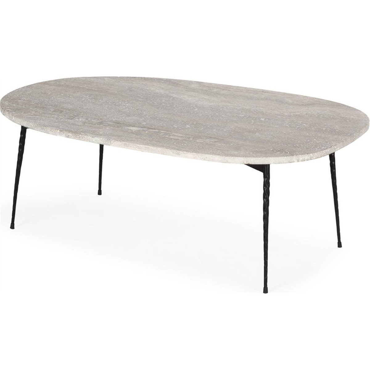 Table basse marbre travertin et métal gris et noir mat, RECOLLECTION