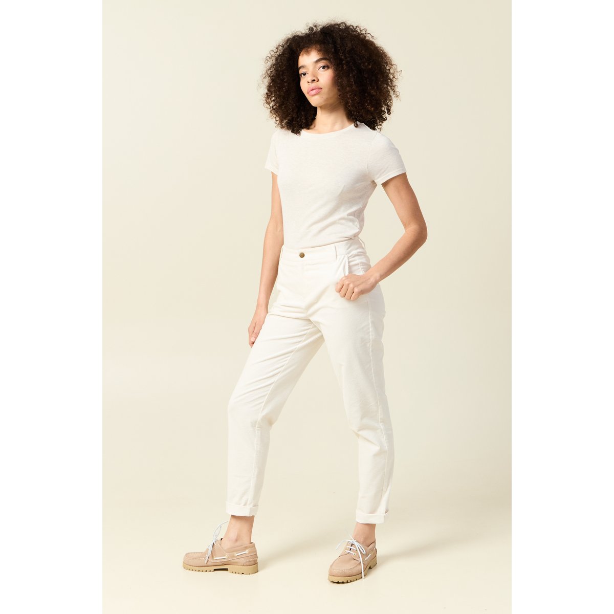 Pantalon large 7/8ème taille haute ecru, BONOBO