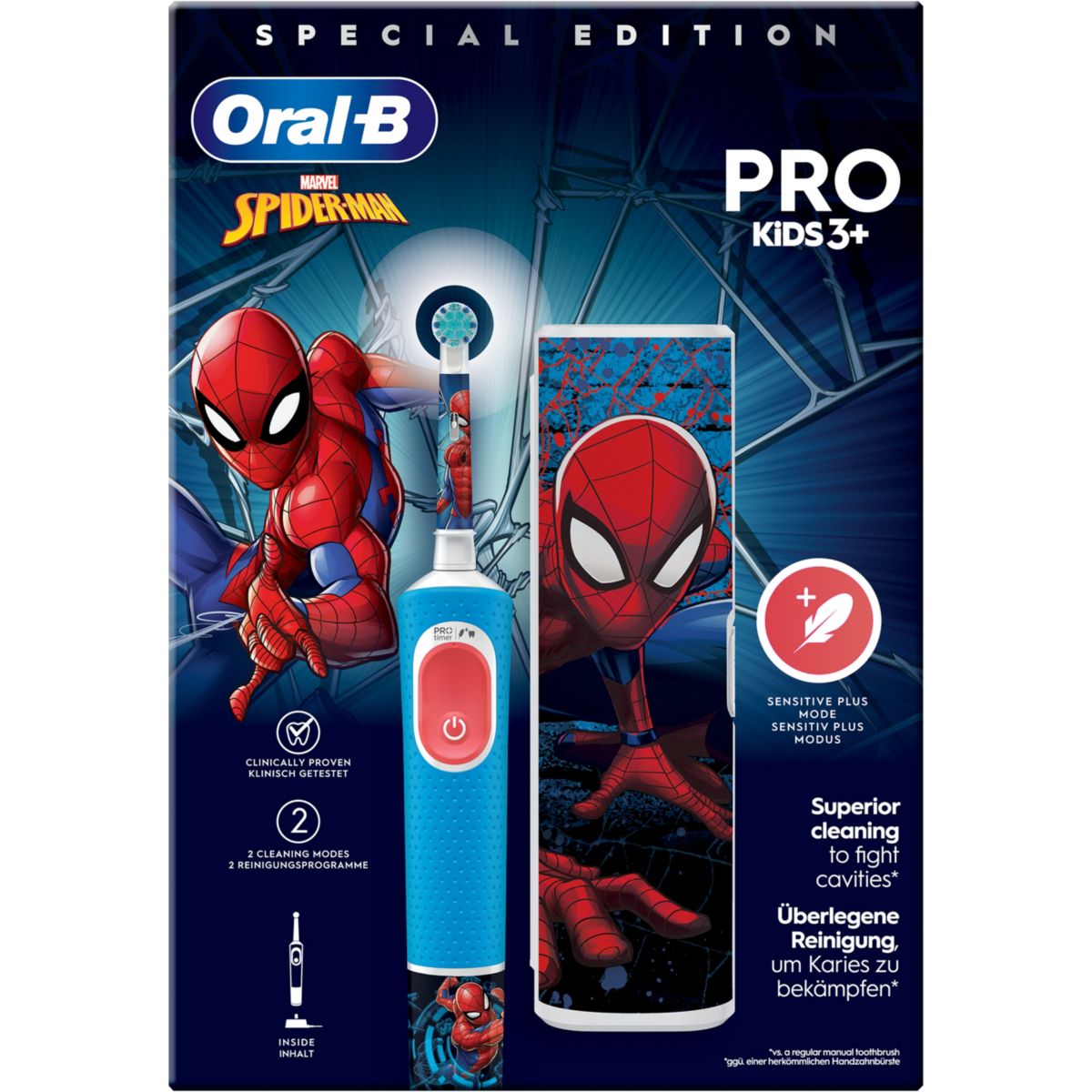 Brosse à dents électrique Vitality Pro Kids Spiderman + Etui de voyage couleur unique, ORAL B