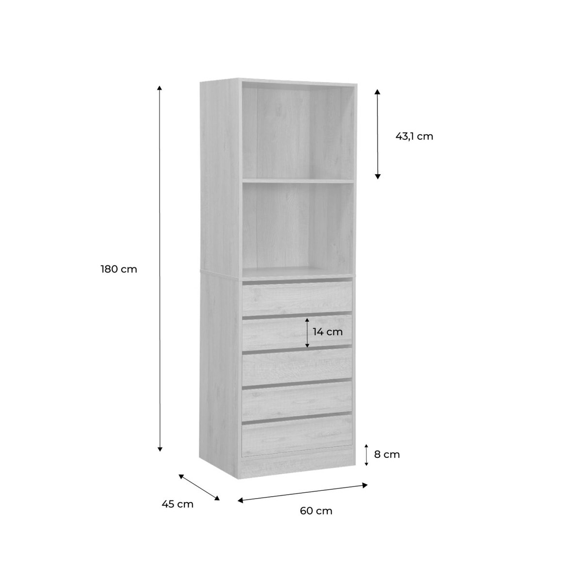 Module dressing décor bois 5 tiroirs 2 étagères NEPAL naturel, SWEEEK