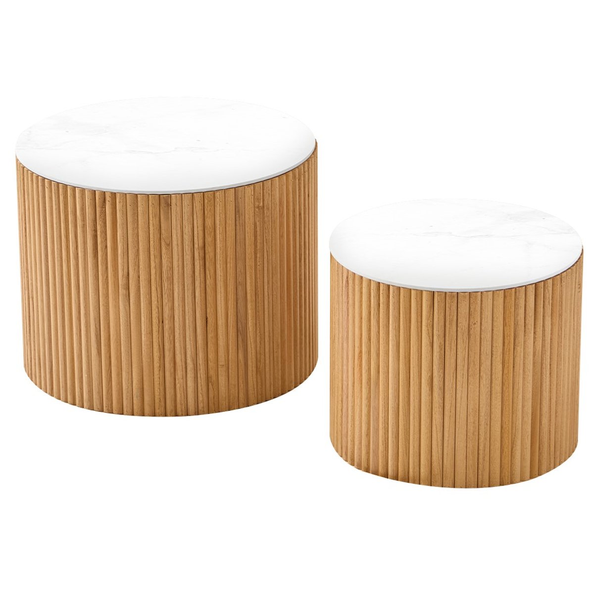 Lot de 2 tables basses avec rangement, rondes, bois, YATOMI bois naturel, NORDLYS