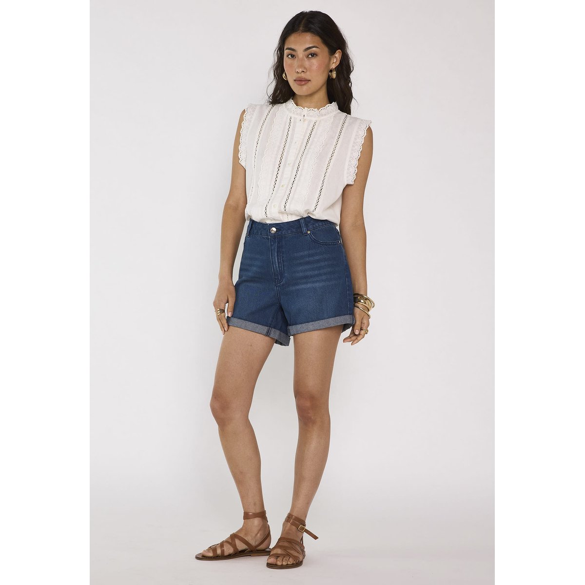 Blouse brodée sans manches en coton mélangé DIONNA ecru, Maison 123