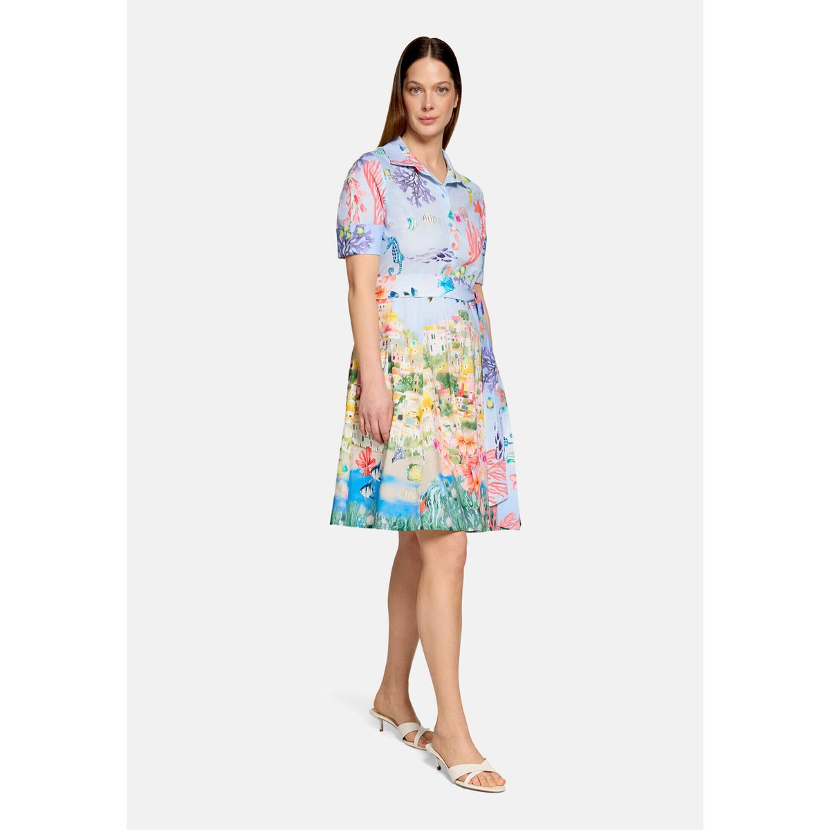 Robe-chemisier à patte de boutonnage light blue/red, VERA MONT