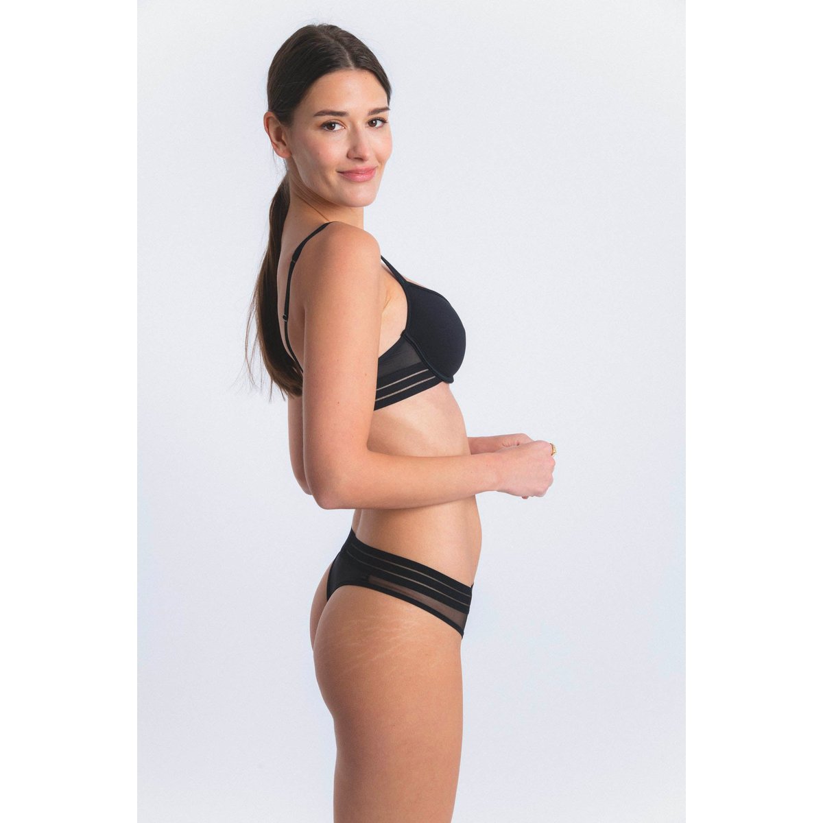 Tanga en microfibre et tulle NUFIT noir, MAISON LEJABY