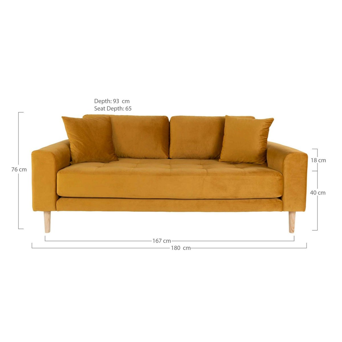 Canapé droit moderne en tissu AMSTERDAM moutarde - 2,5 places, PIER IMPORT
