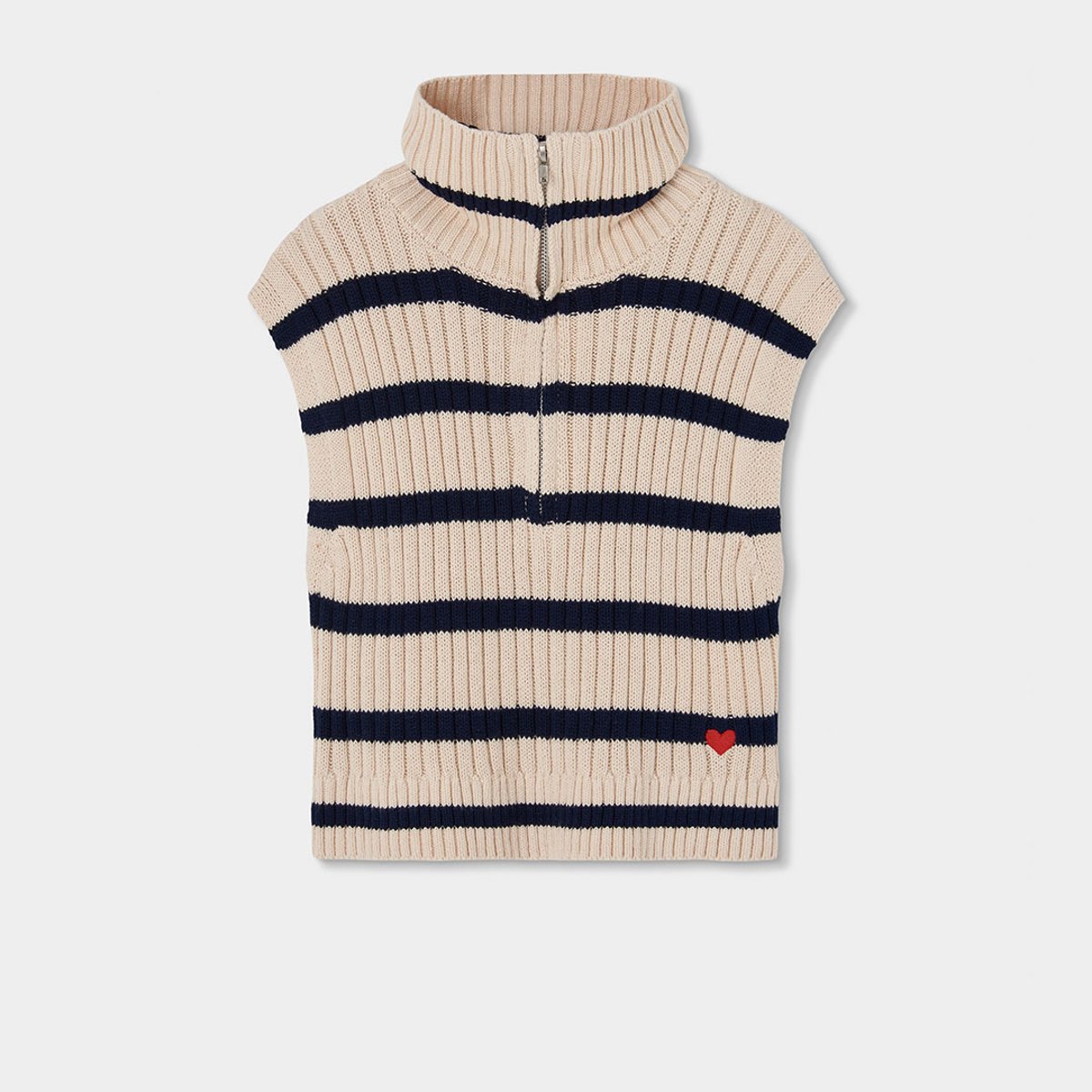 Pull sans manches fille avec coeur brodé blanc, BOBOLI