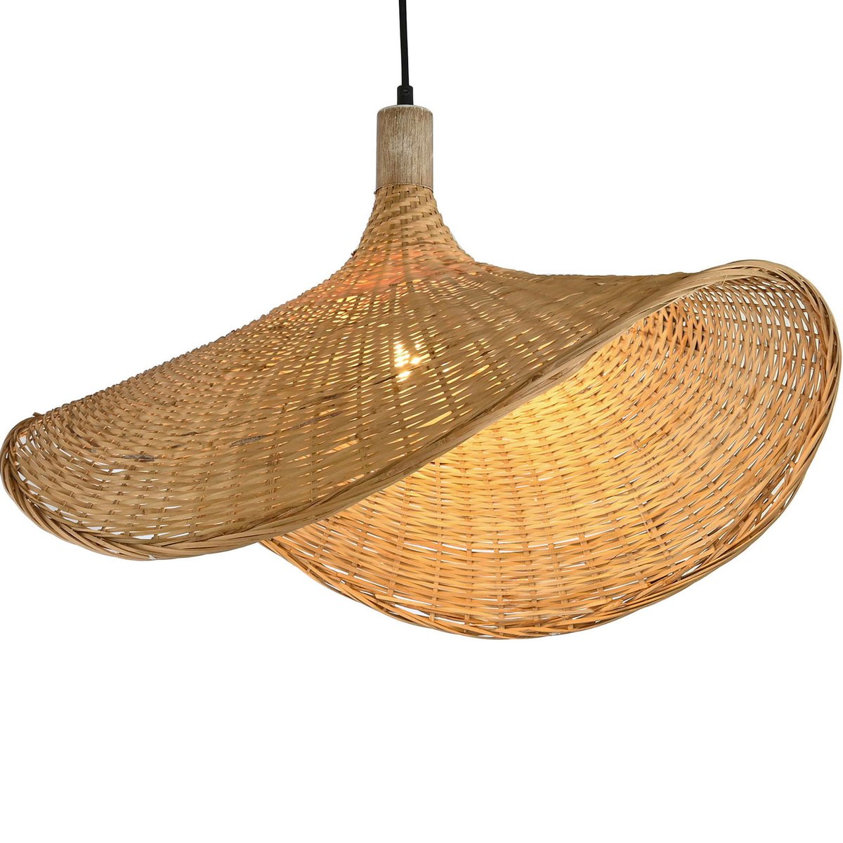 Plafonnier rotin naturel tressé chapeau 65x47x35cm bois, WADIGA