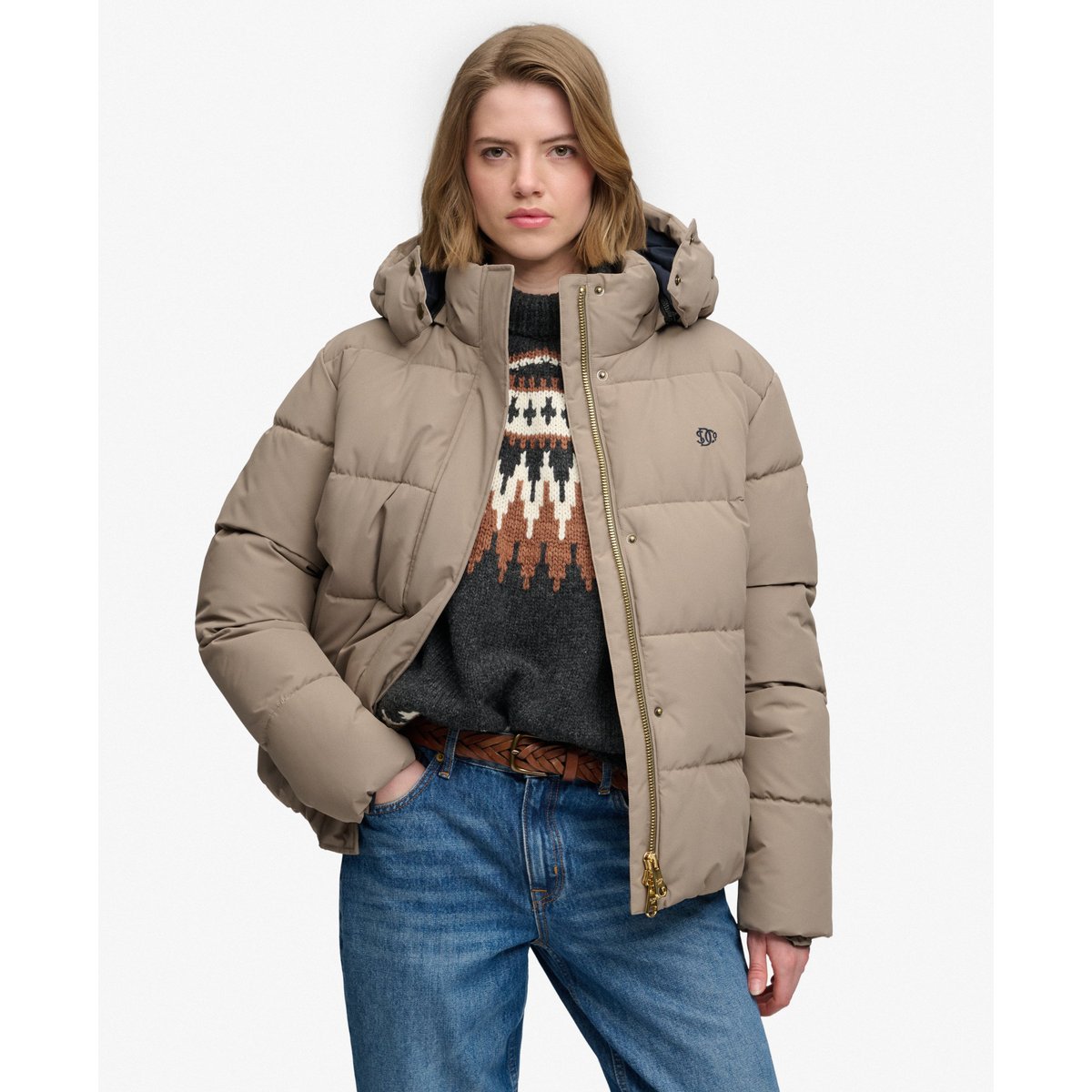 Doudoune à Capuche Premium brun roche délavé, SUPERDRY
