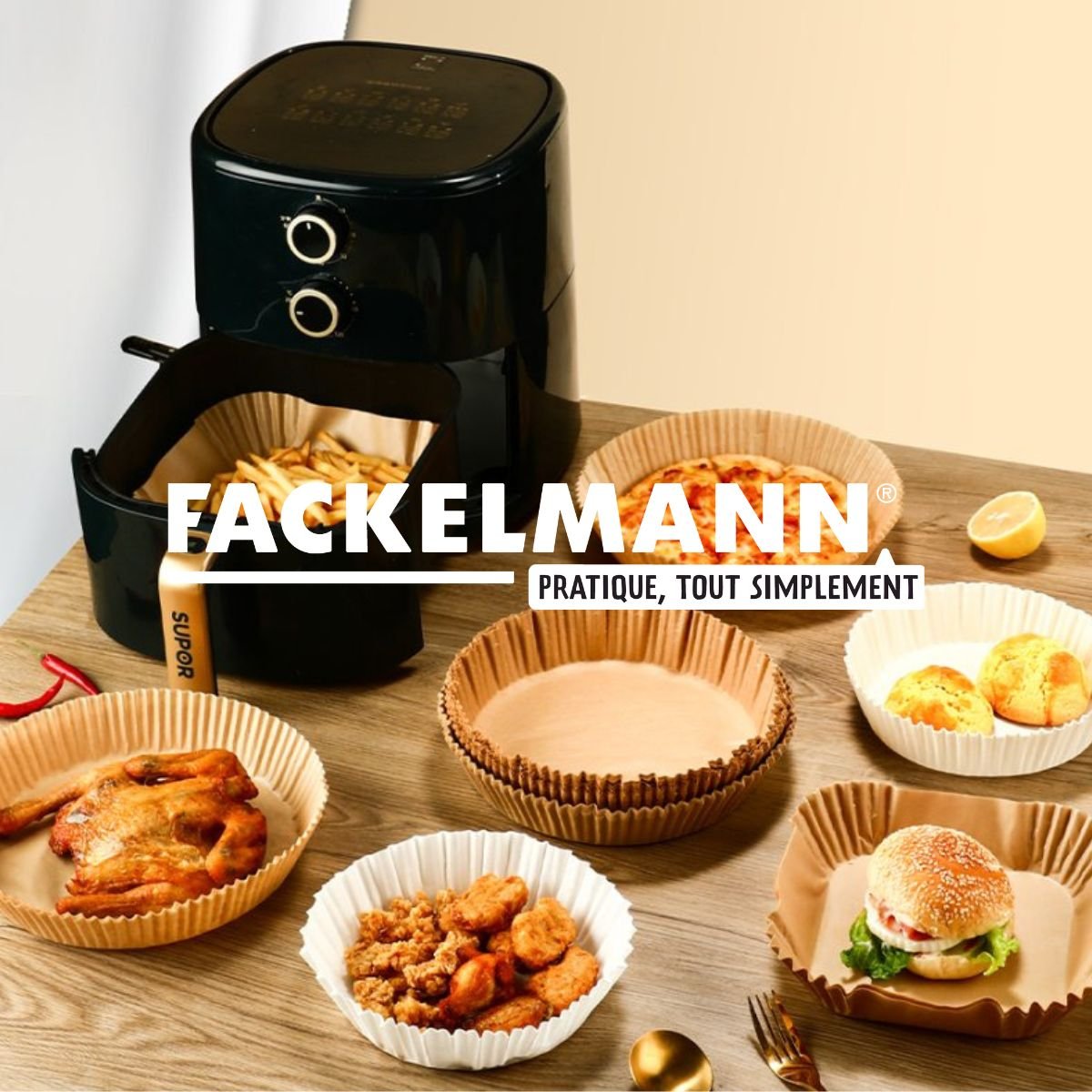 50 Moules en papier air fryer ronds 20 cm brun, FACKELMANN