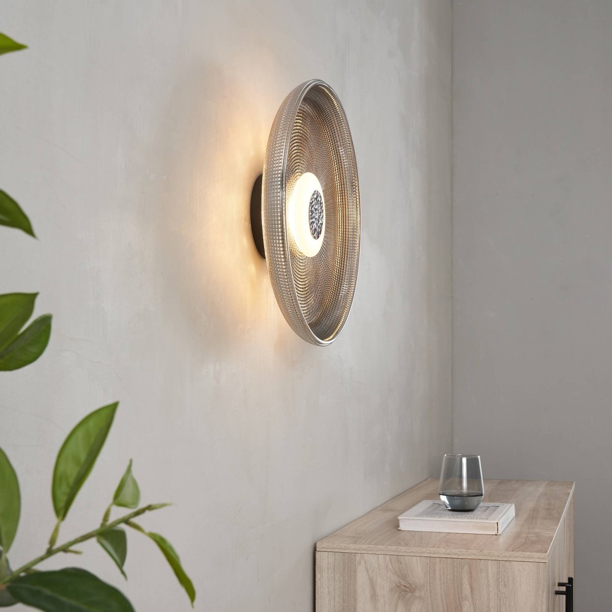 Plafonnier LED verre texturé - OSSARA noir et gris fumé, KOSILUM