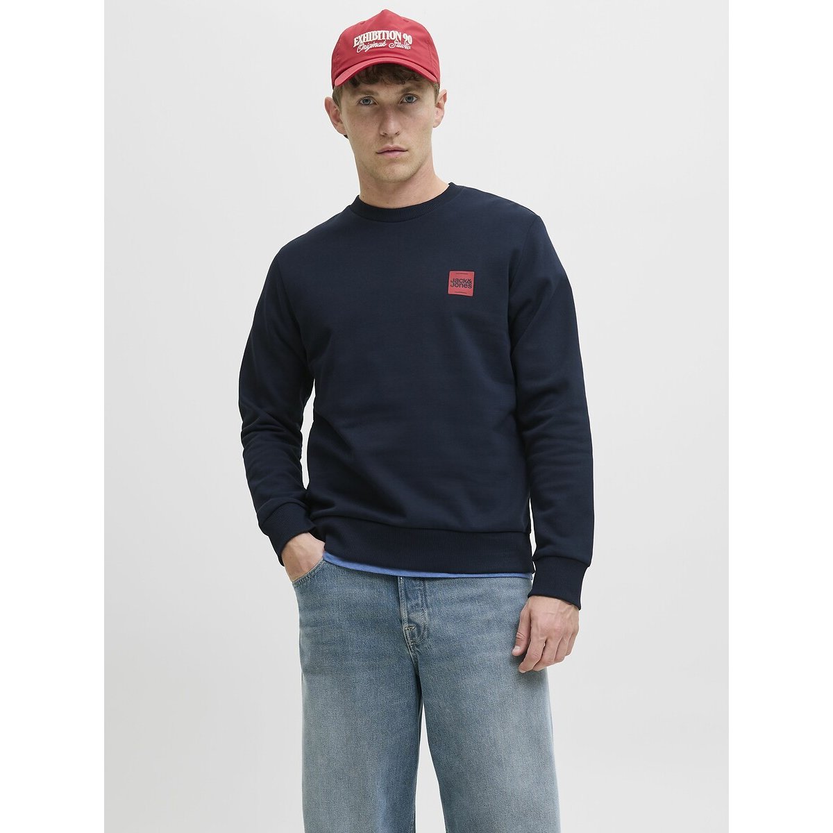 Small Logo Sweatshirt with Crew Neck navy blue, JACK & JONES