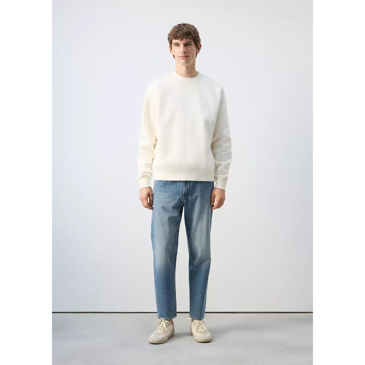 Sweat en coton intérieur soft-touch blanc, MANGO MAN