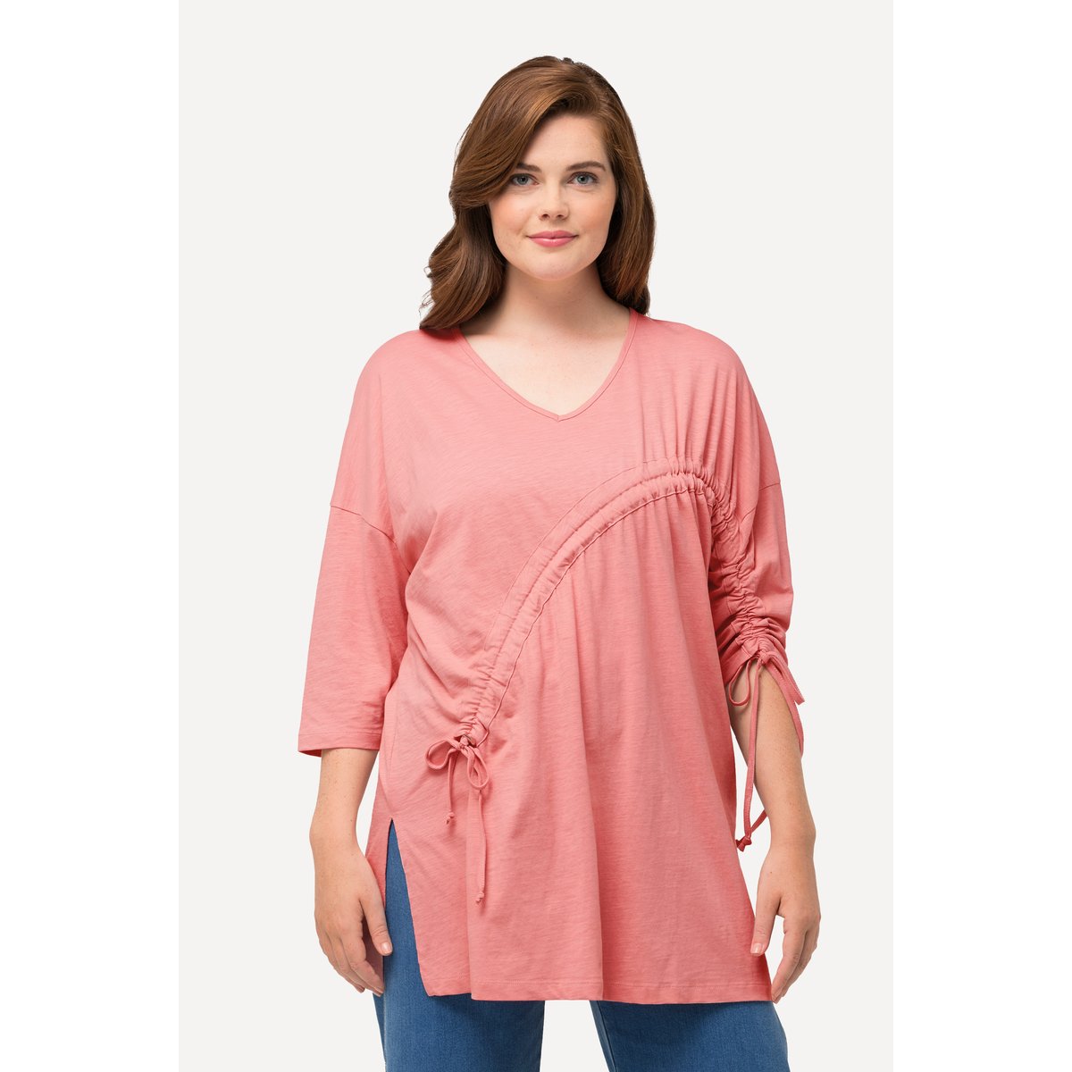 T-shirt, ruban à fronces, col rond vieux rose tendre, ULLA POPKEN