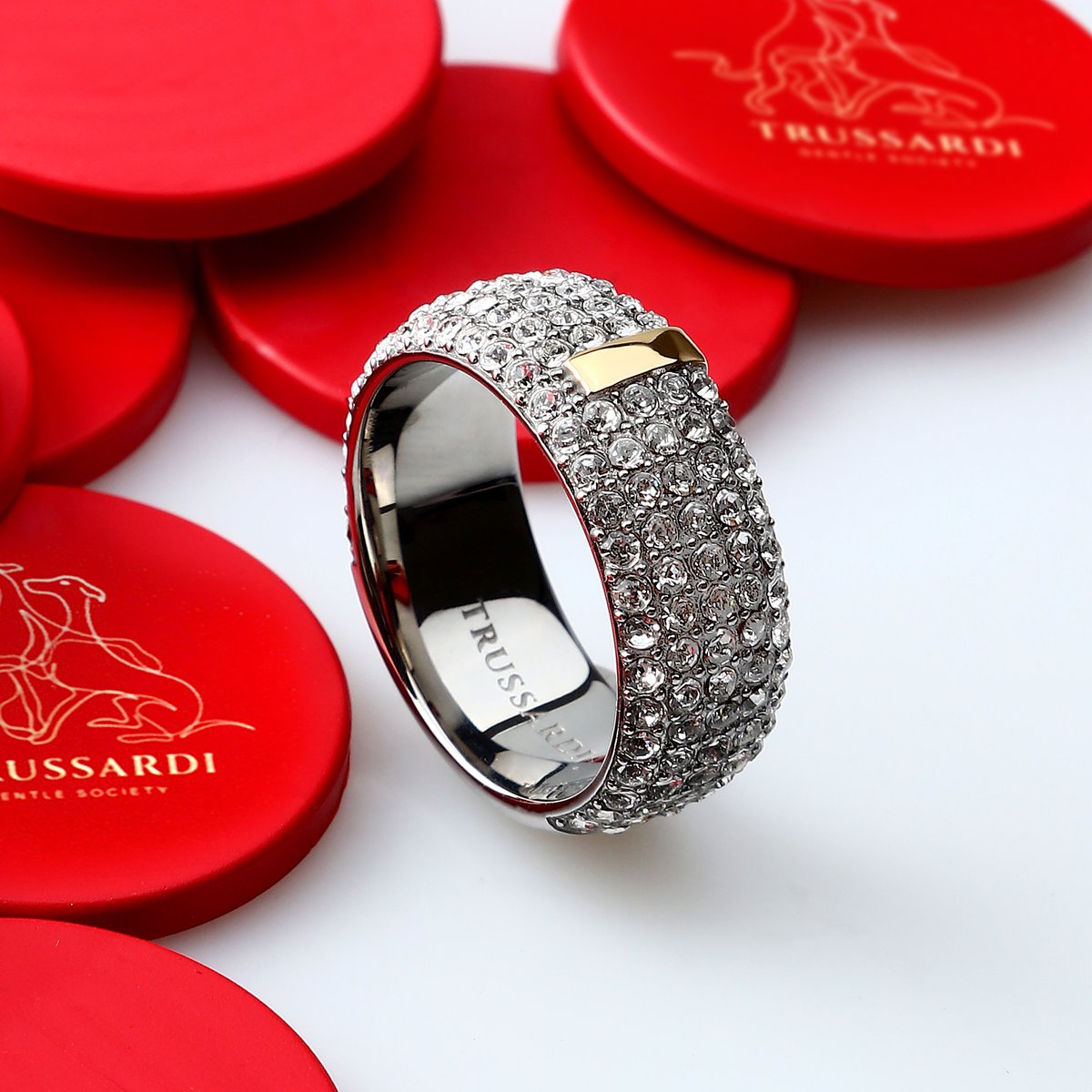 Bague T-ROUND stainless steel,yellow gold, TRUSSARDI