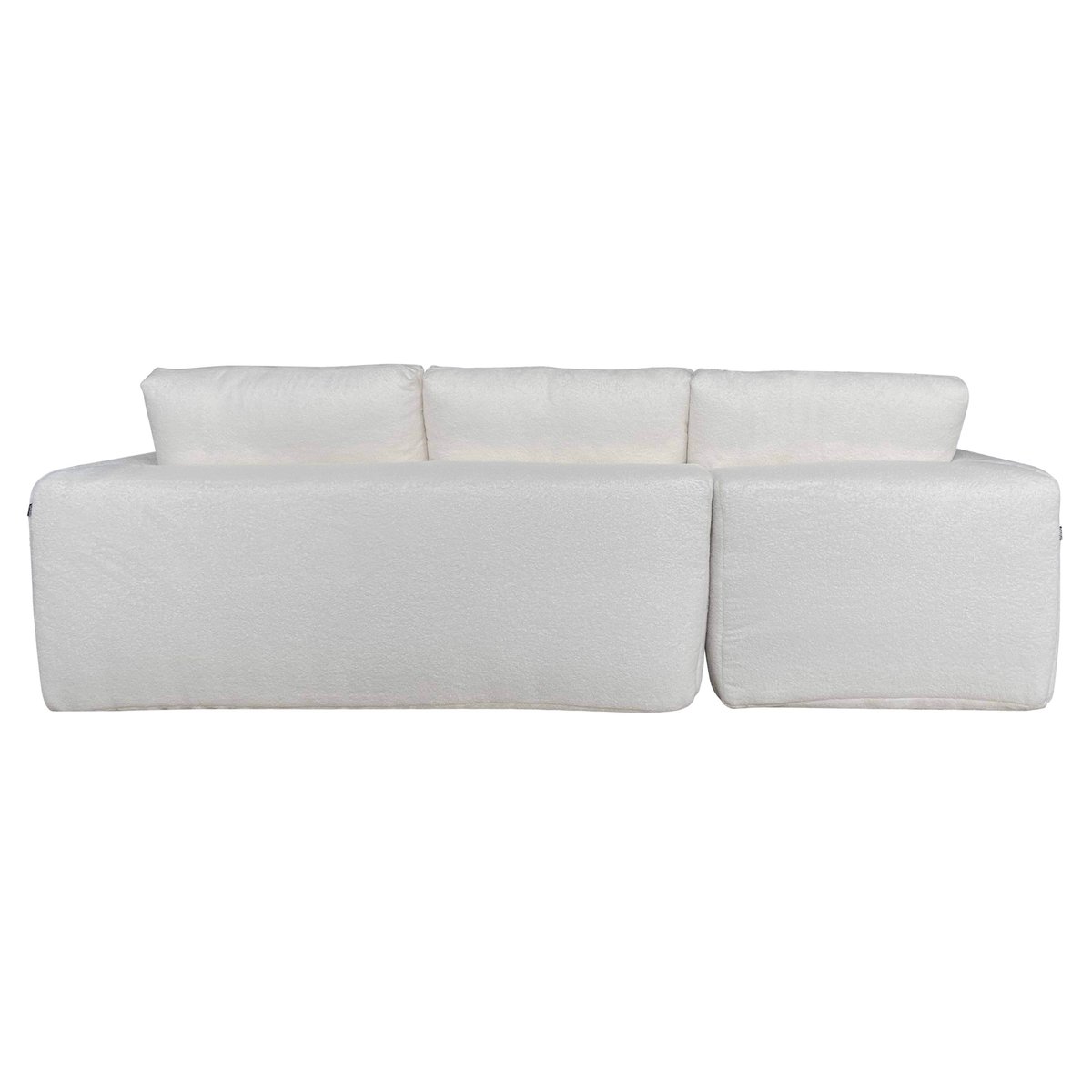 Canapé d'angle compressé 4 places en tissu bouclette avec méridienne gauche et coussins, CLAY ecru, OVIALA