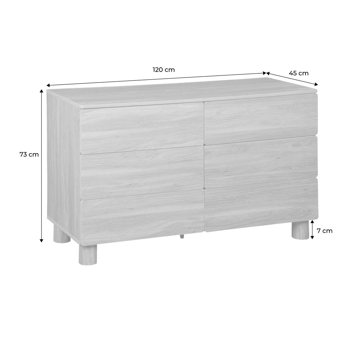 Commode décor bois 6 tiroirs AYANA bois de noisetier, SWEEEK
