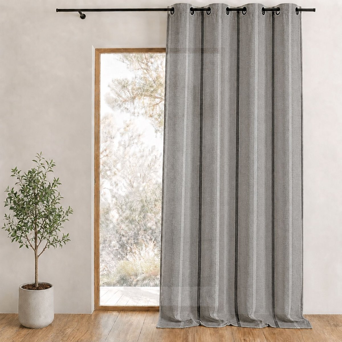 Voilage sobre à rayures verticales gris clair, HOME MAISON