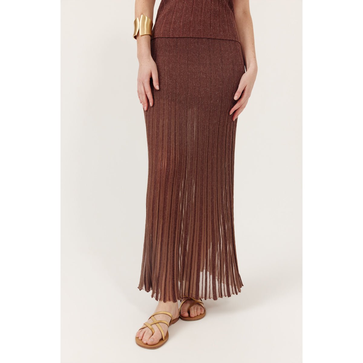 Jupe longue en maille côtelée taille haute Azylis brown, ARTLOVE