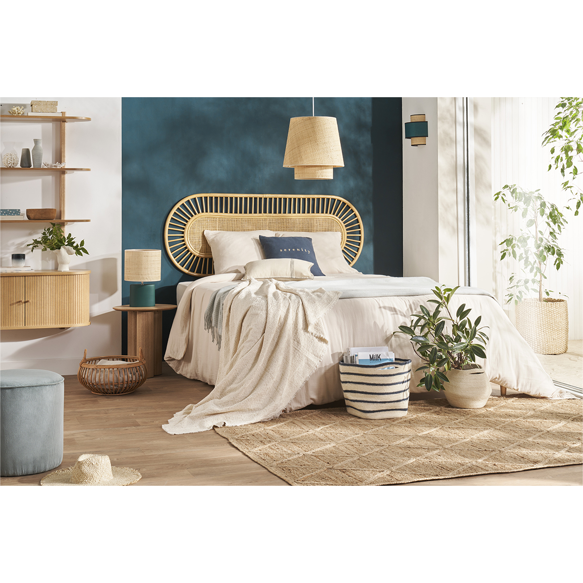 Tête de lit déco en rotin naturel et cannage L165 cm BOW marron clair, MILIBOO