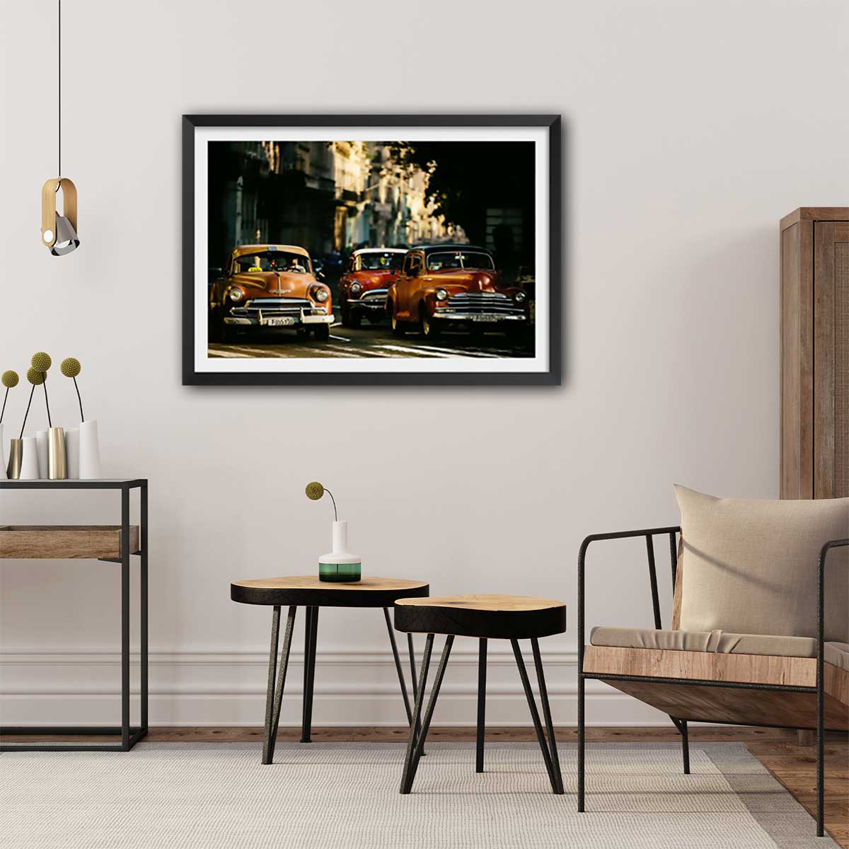 Affiche vintage taxi affiche + cadre en bois - noir, HEXOA