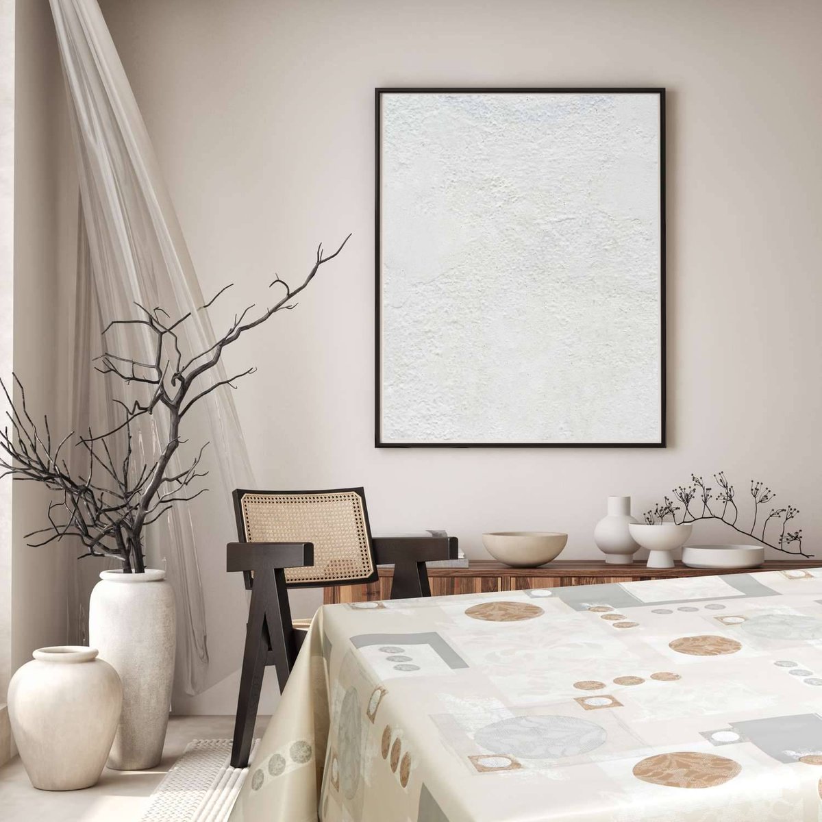 Nappe en toile cirée rectangulaire grand format ALMA ecru, TOILINUX