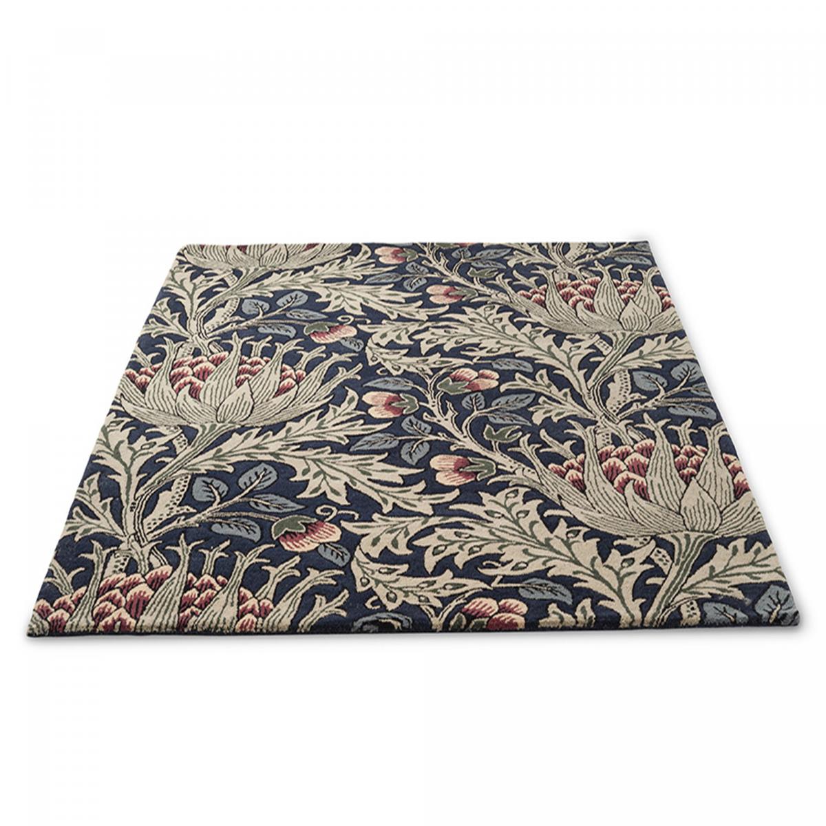 Tapis salon et chambre fait à la main en laine motif floral ARTICHOKE bleu, vert, UN AMOUR DE TAPIS