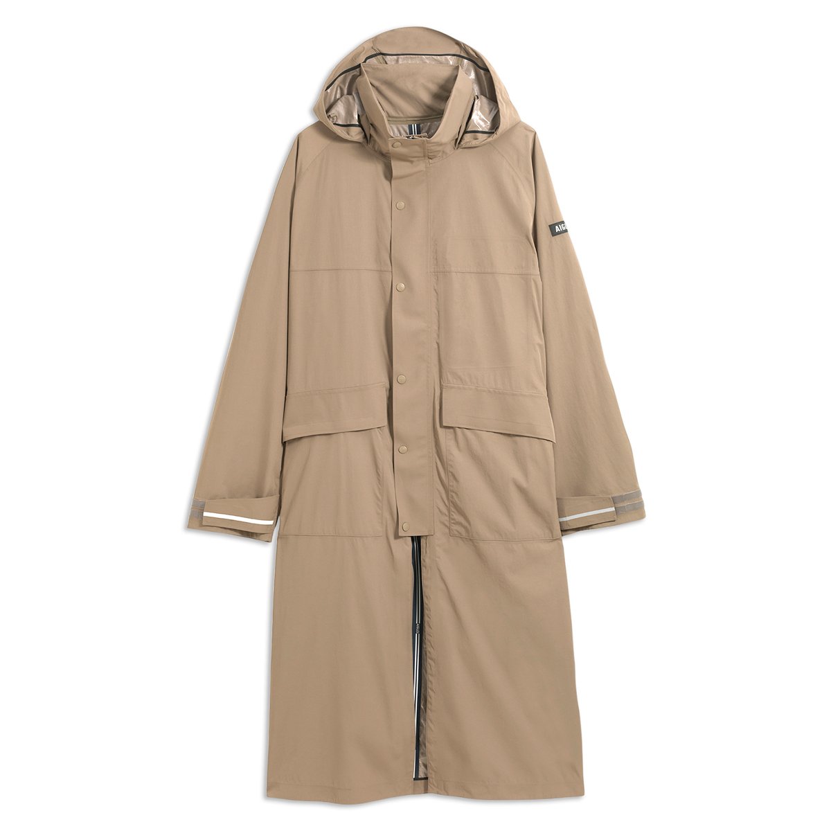 Veste imperméable cycliste cyclisme mi-long à capuche taupe, AIGLE