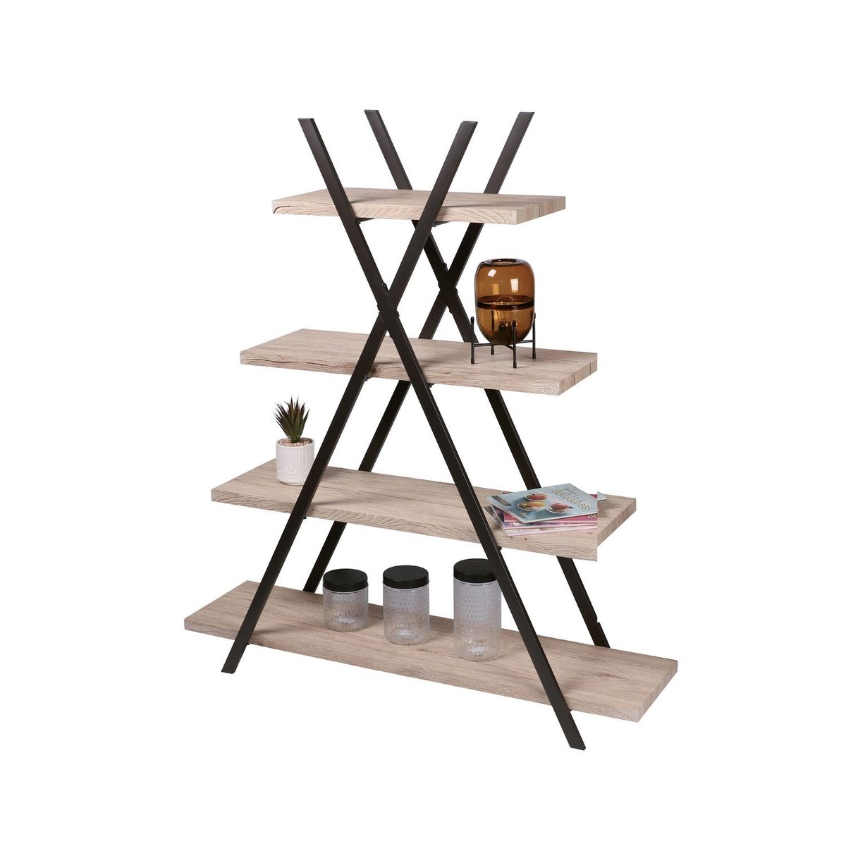 Etagère pyramide 4 niveaux design industriel DOCK noir, URBAN LIVING