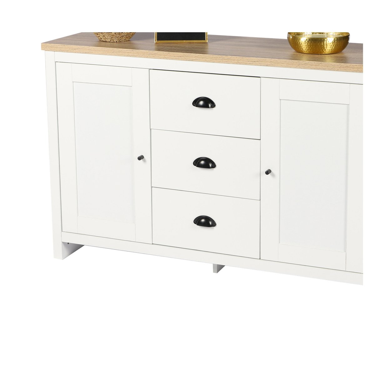 Buffet bois et blanc 2 portes et 3 tiroirs - 119x39.5x77cm blanc, WADIGA
