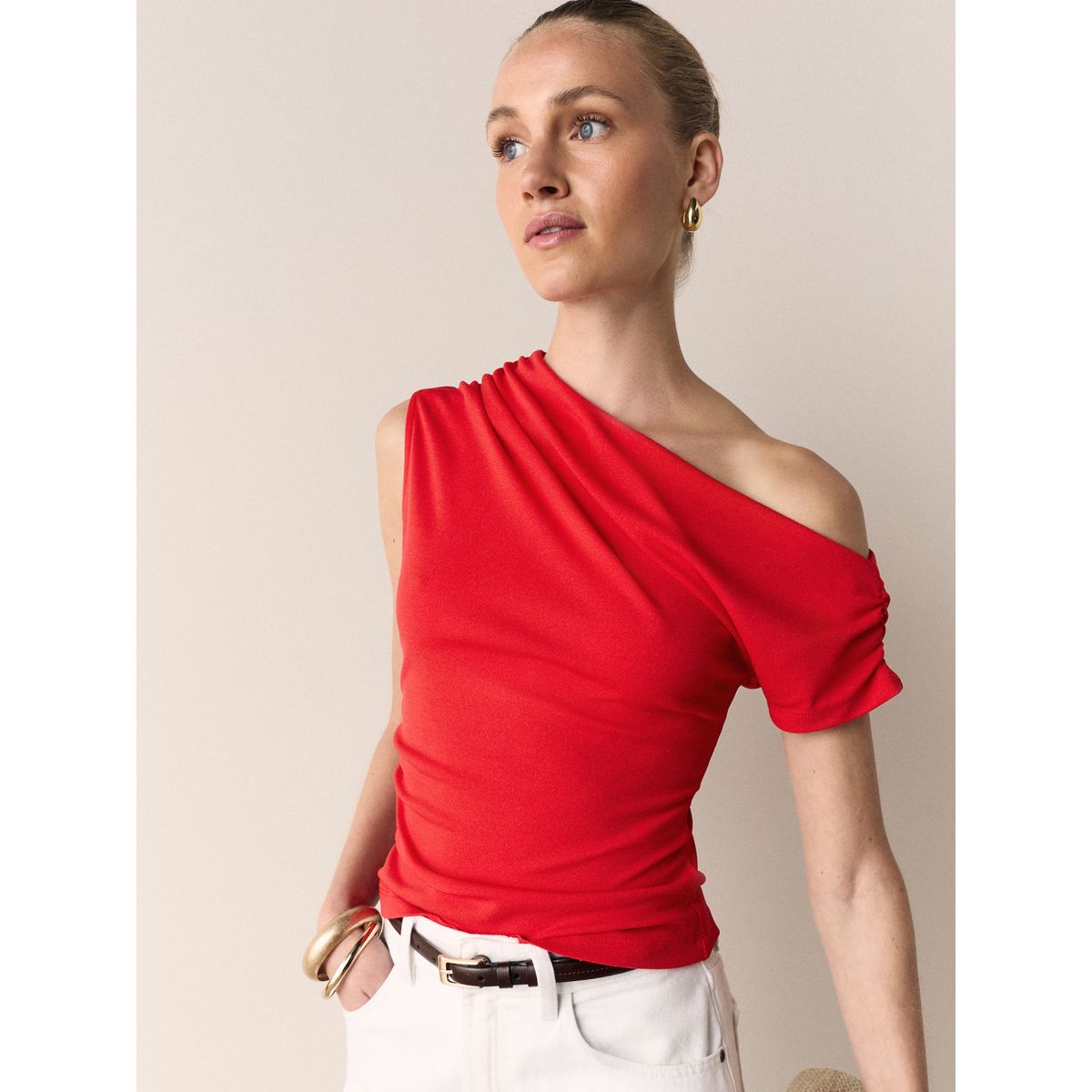 Haut sans manches drapé asymétrique rouge, NEXT