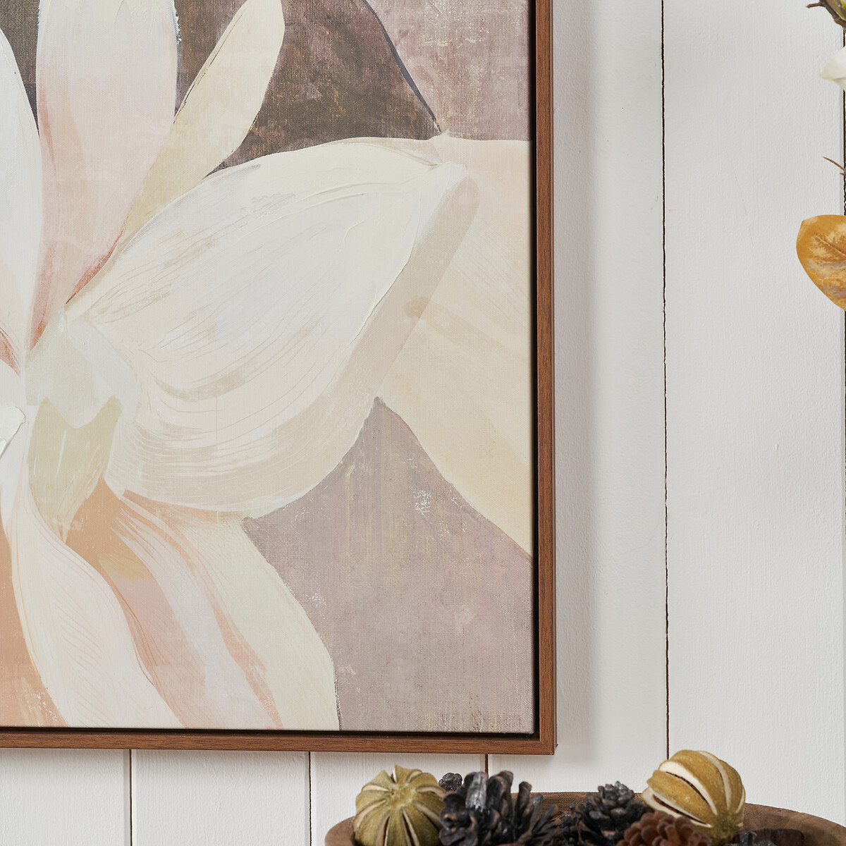 90x120cm White and Natural Floral Canvas with Oak Effect Frame natural/white, ÉDITÉ
