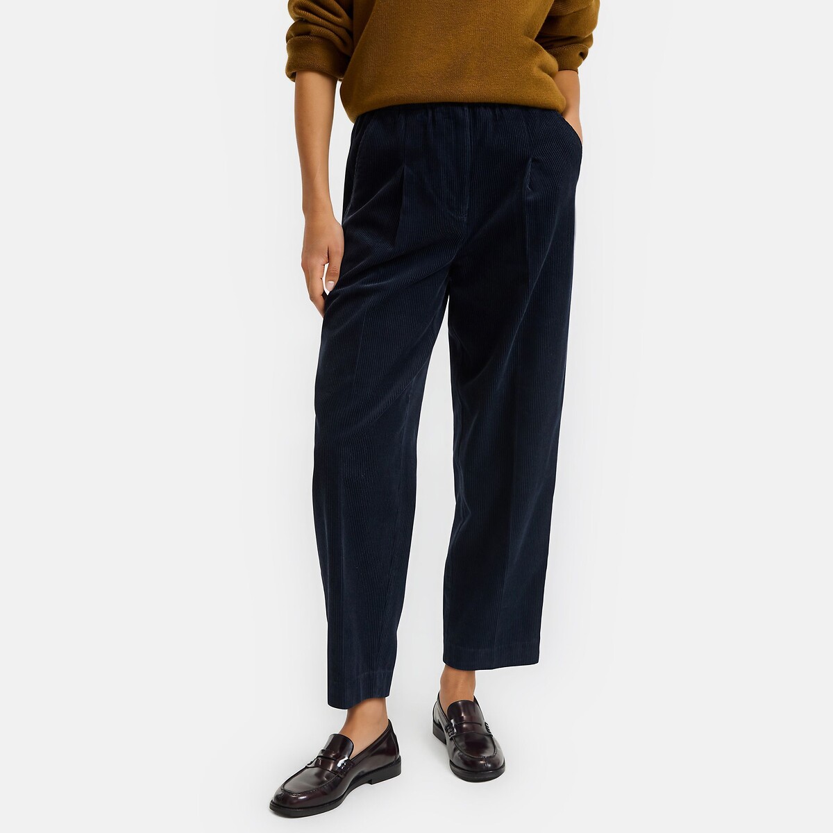 Pantaloni a carota in velluto a coste blu marino, LA REDOUTE COLLECTIONS
