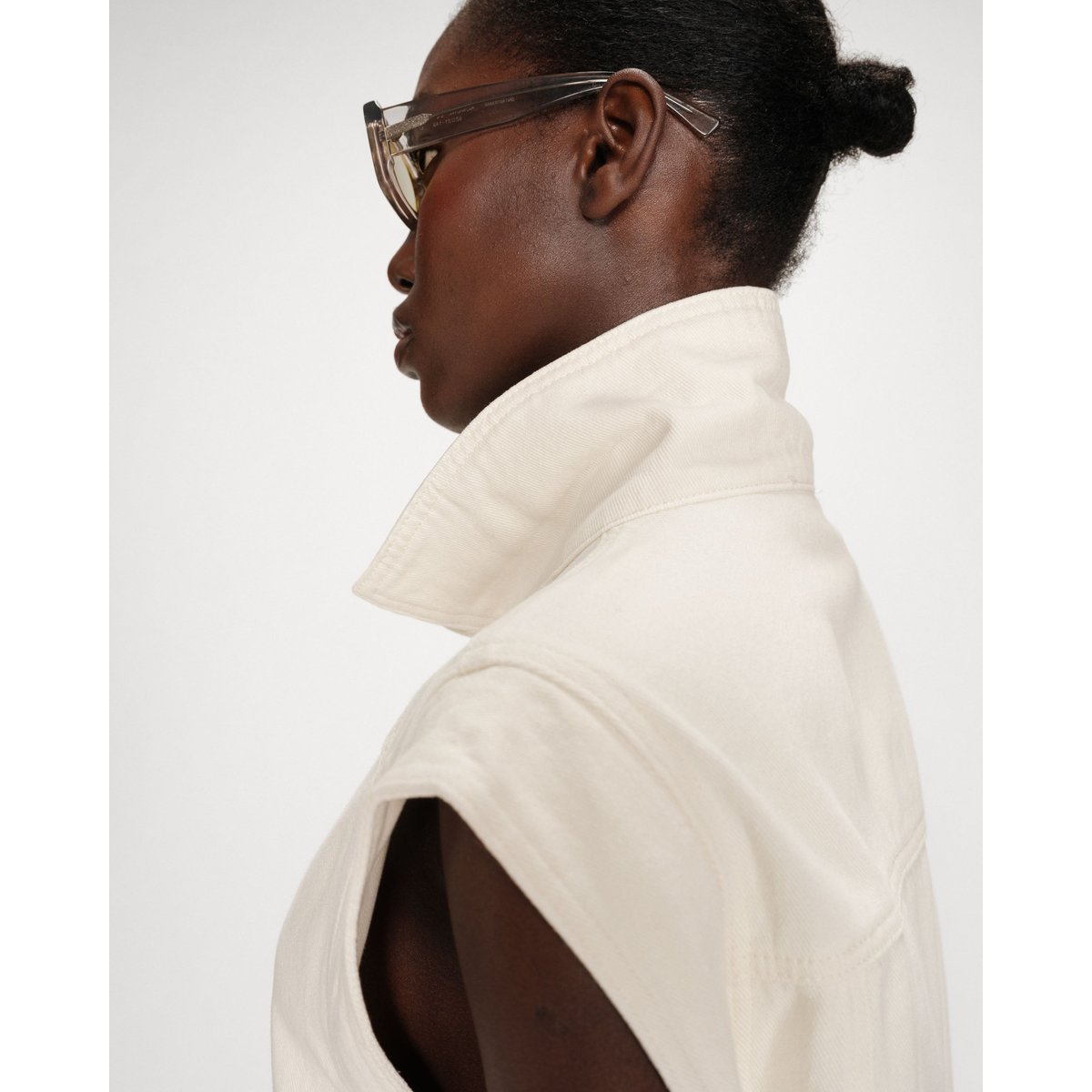 Veste sans manches en jean oversize skyblue Vallonia ecru, GRACE & MILA