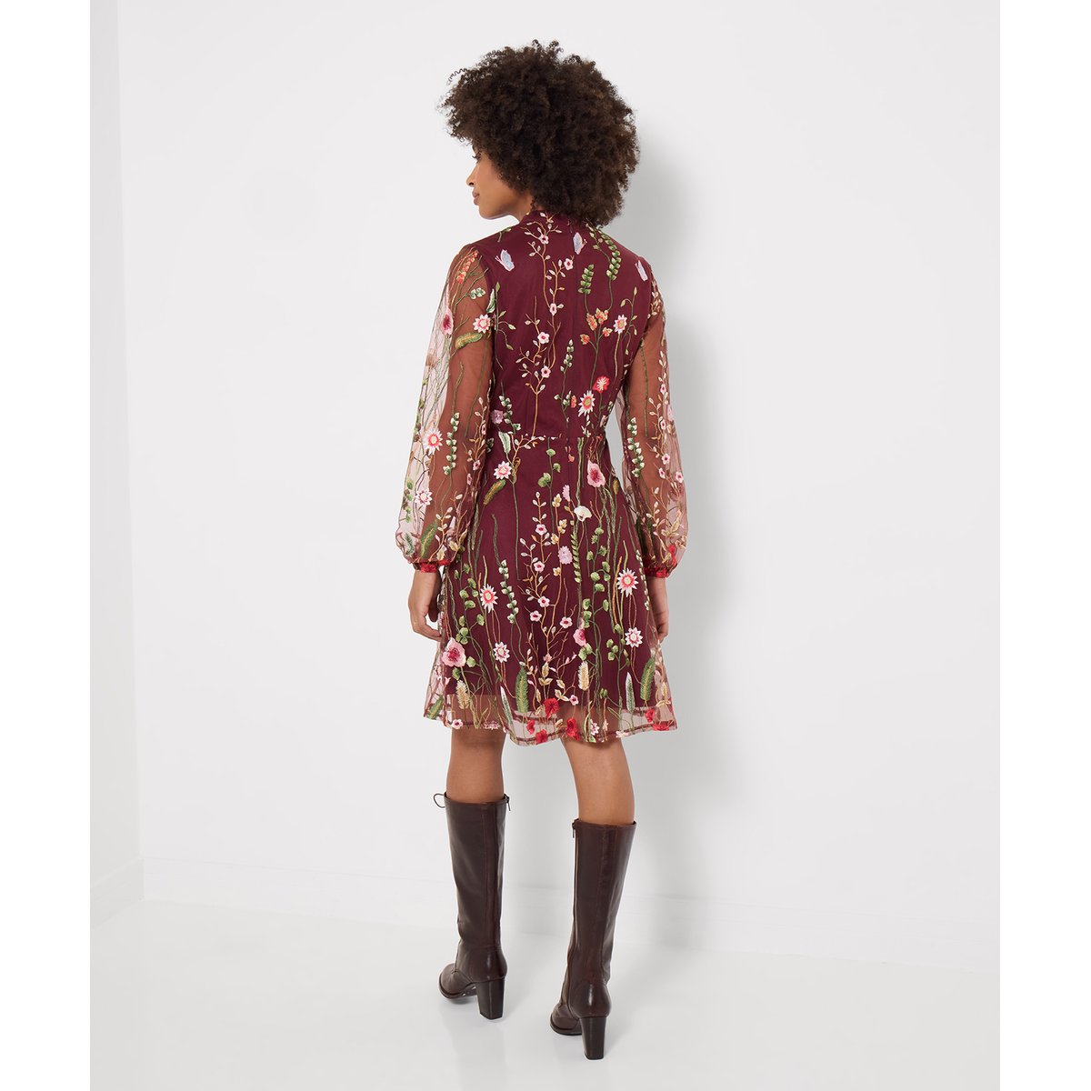 Robe à Manches Longues Brodée Fleurie Ellie rouge, JOE BROWNS