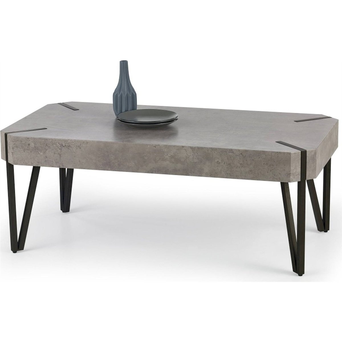 Table basse MARTINO style industriel en métal gris béton et noir, RECOLLECTION