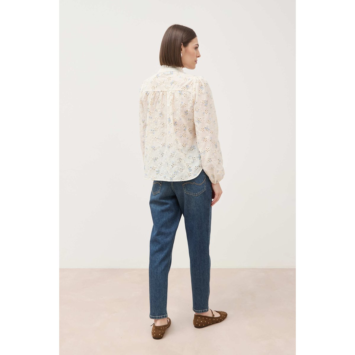 Chemise manches longues col mao bleu, BONOBO