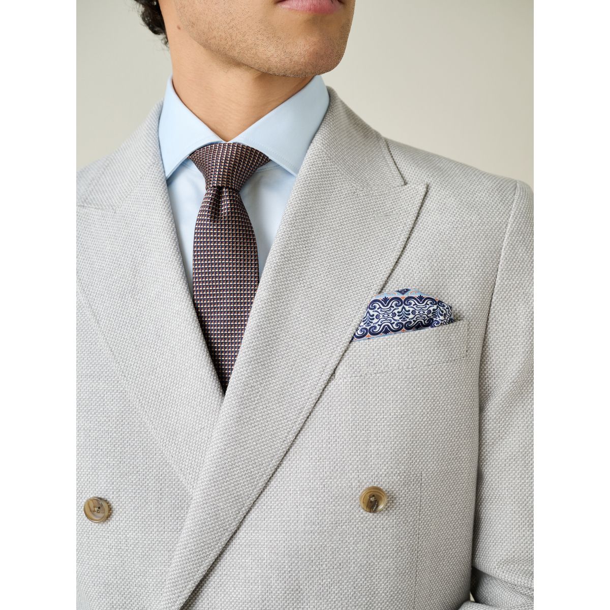 Blazer croisé en lin mélangé texturé gris clair, NEXT
