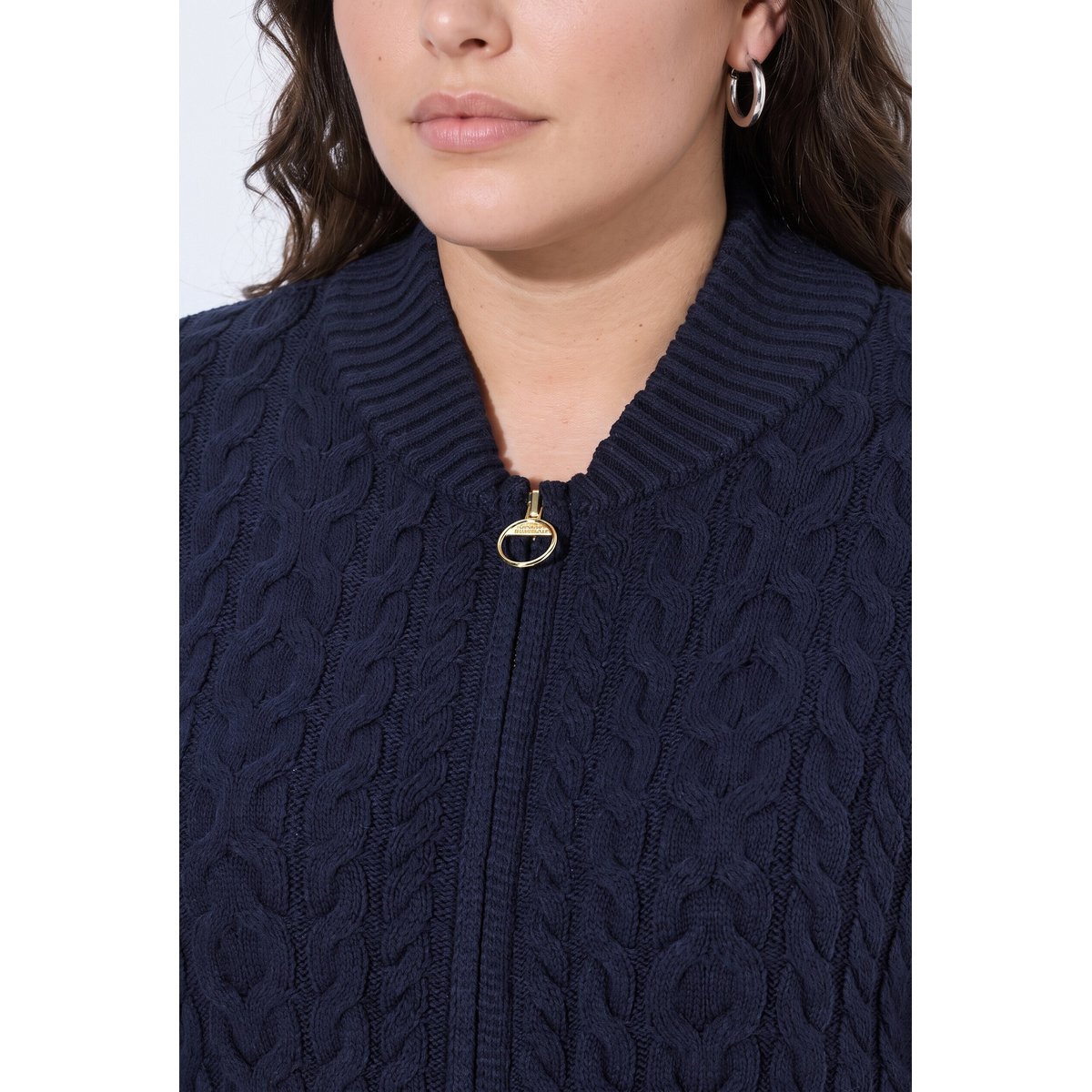 Cardigan motif torsadé, col montant marine, ULLA POPKEN