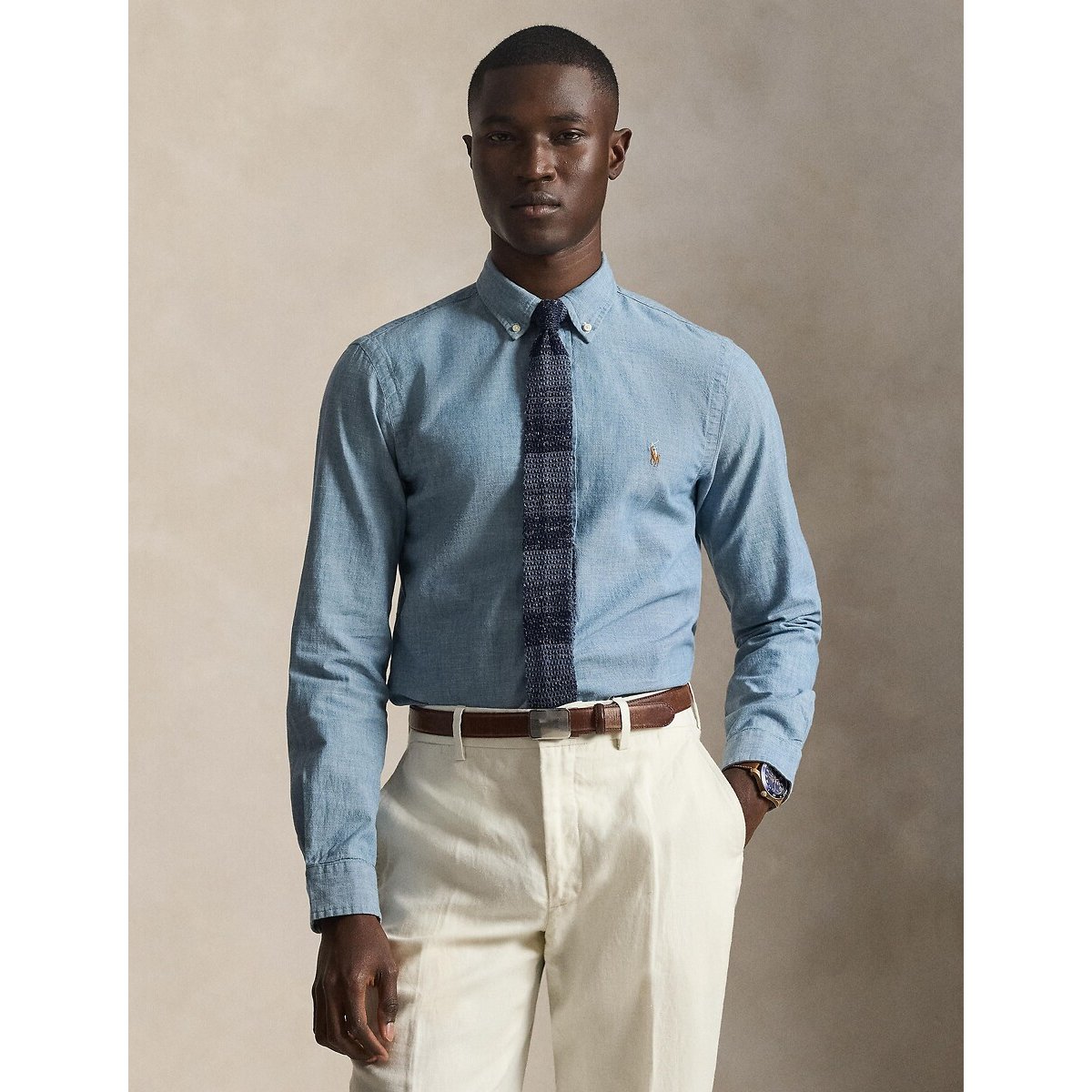Chemise cintrée en chambray bleu chambray, POLO RALPH LAUREN