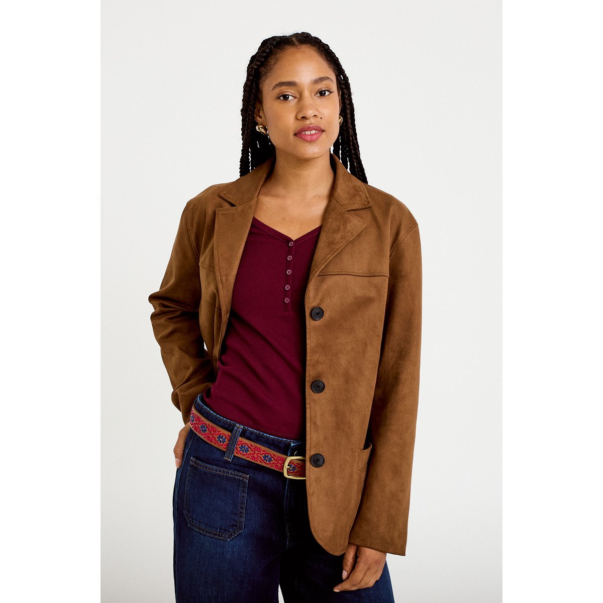 Veste blazer suédine camel, CACHE CACHE