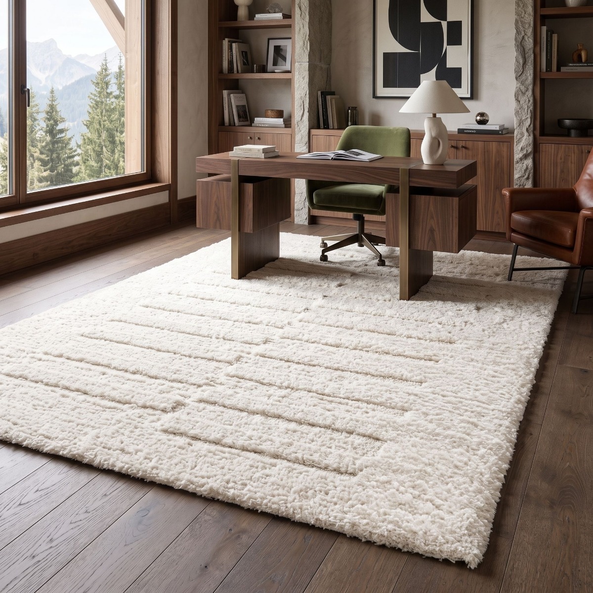 Tapis shaggy doux à relief graphique ORGANIC RELIEF crème, THE DECO FACTORY