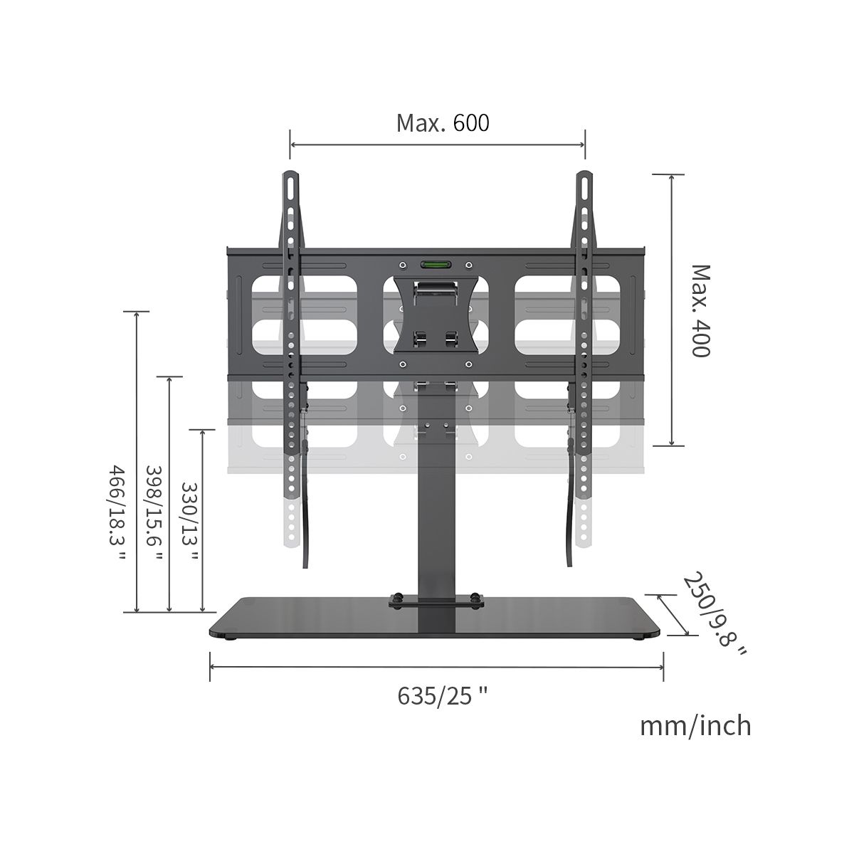 Pied TV ALTER'MOUV 32-65'' couleur unique, ESSENTIEL B