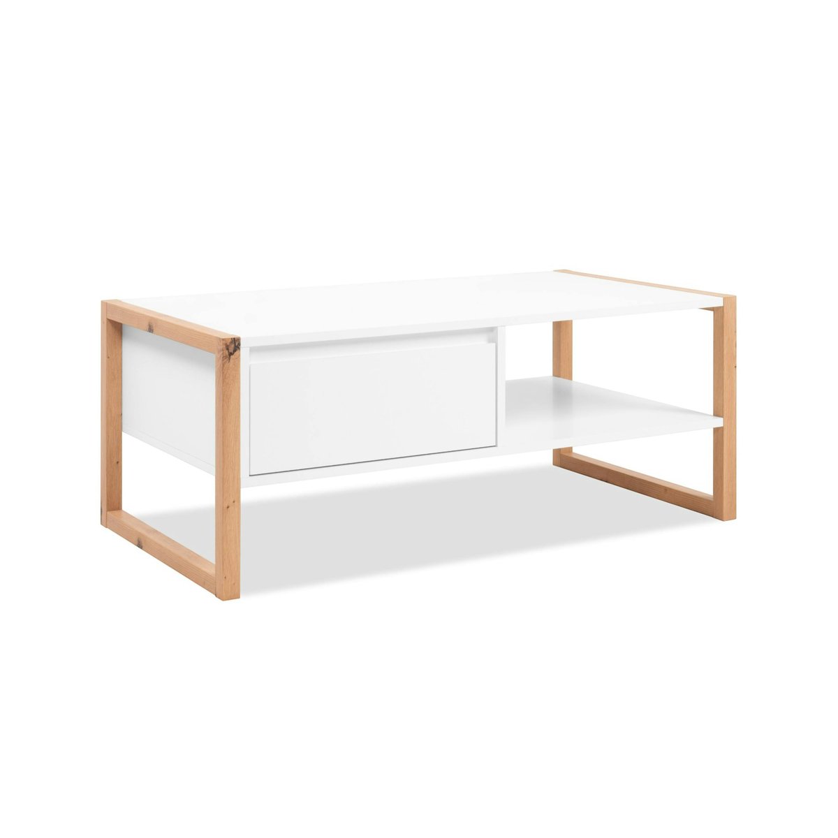 Table basse rectangulaire avec niche et tiroir ALVA blanc, PIER IMPORT