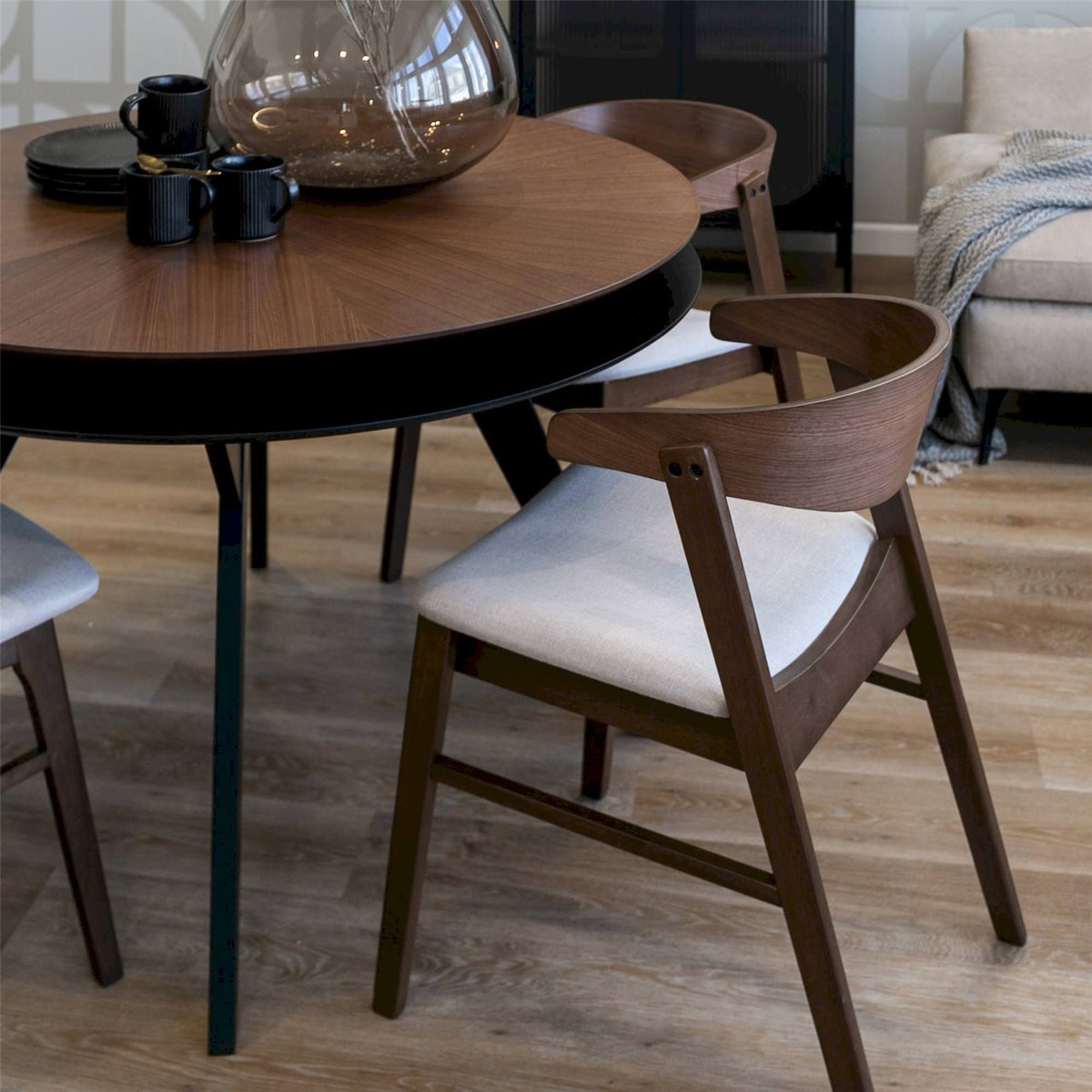 Chaise en bois collection PANIZE noyer et beige, RECOLLECTION