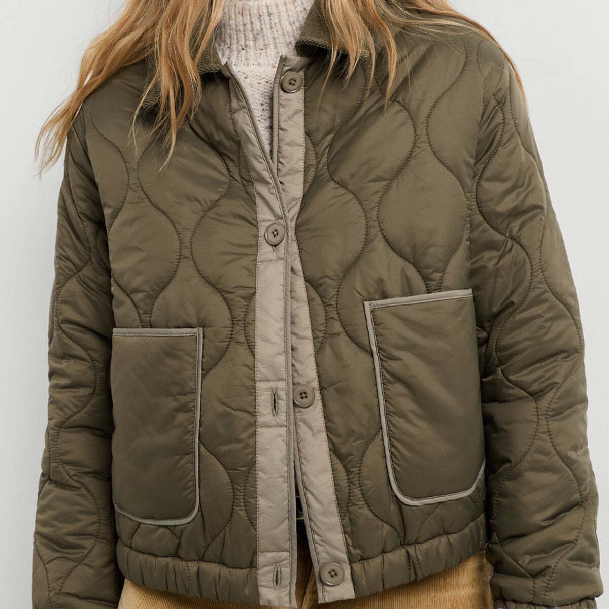 Veste Matelassée À Col En Velours Côtelé vert kaki, PEPE JEANS