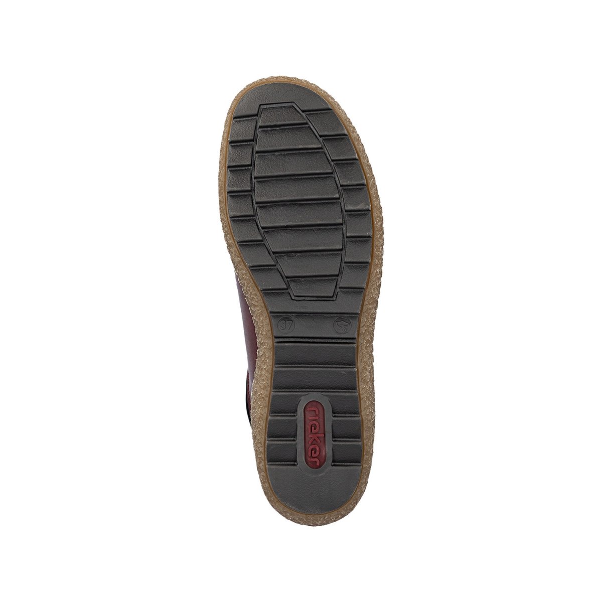Sneakers en cuir bordeaux à talon plat pourvues d'une fermeture slip-on rouge foncé, RIEKER