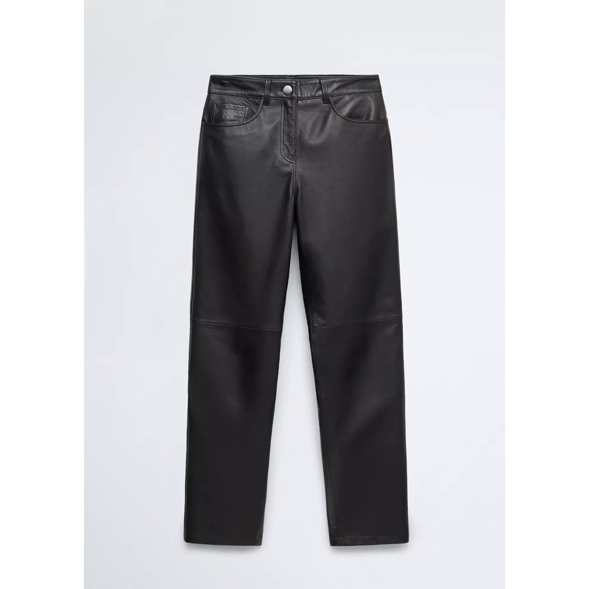 Pantalon droit en cuir noir, MANGO