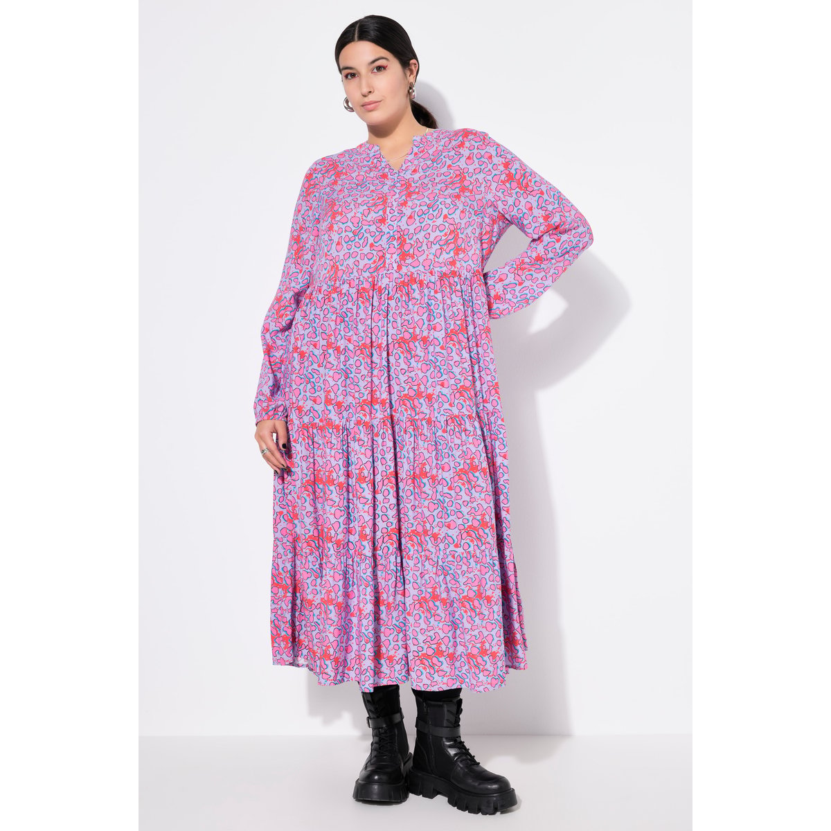 Robe maxi à volants, motif léopard coloré lilas, STUDIO UNTOLD