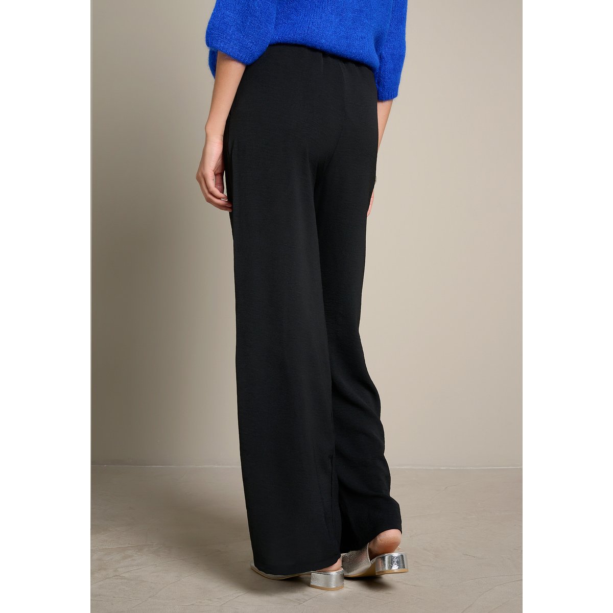 Pantalon large fluide effet froissé noir, LOLALIZA