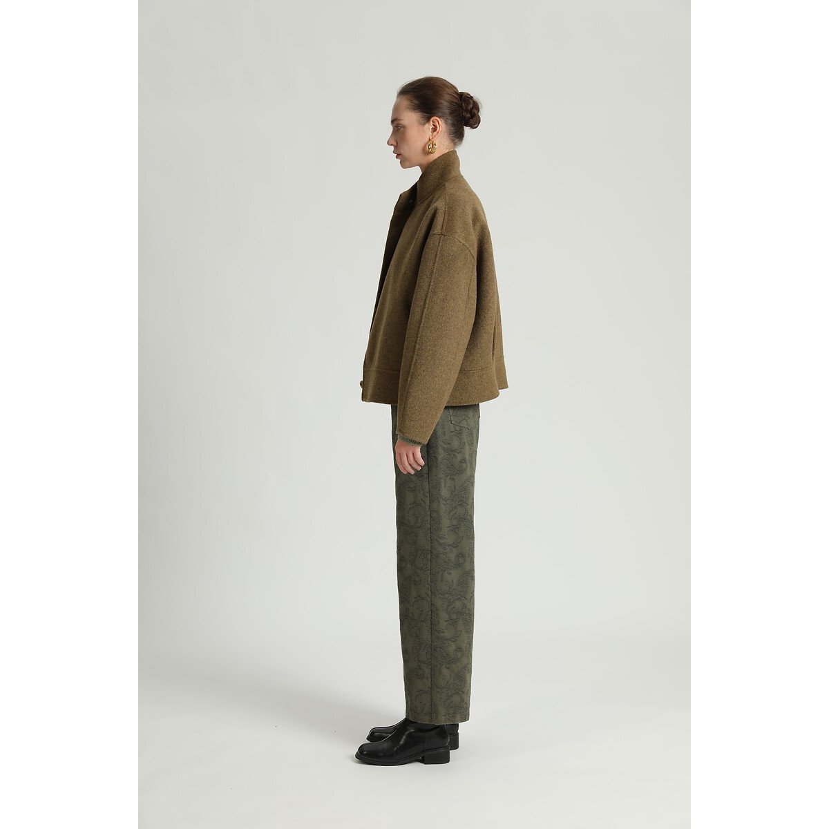 Wool Blend Short Coat khaki green, SEE U SOON
